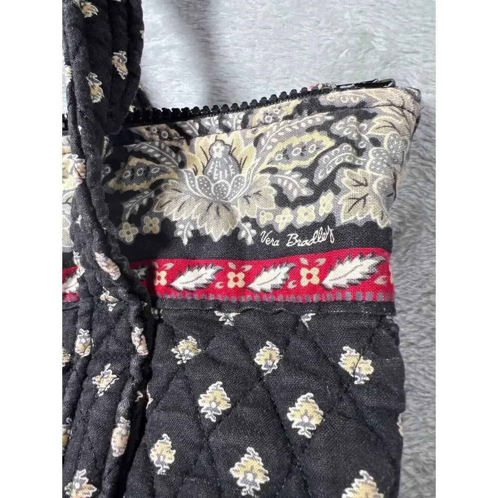 Rare Vtg Black Floral Vera Bradley Classic Medium Tote Quilted Retired 2002